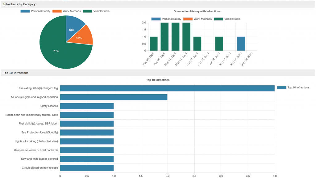 eSafeTrak's powerful employee safety observation forms features automatically generate charts and graphs to easily see what the most pressing safety issues in your organization are.